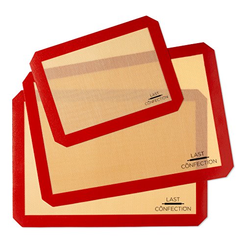 Silicone Baking Mat - Set of 3 Non-Stick Professional Food Safe Tray Pan Liners - 2 Half Sheet (11-5/8" x 16-1/2") 1 Quarter Sheet (8-1/2" x 11-1/2")