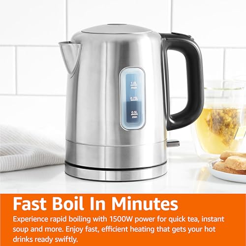 Electric Stainless Steel Kettle for Tea and Coffee, BPA-Free, Fast Boiling, Auto Shut-Off, 1 Liter, 1500W, Black and Silver - view 6