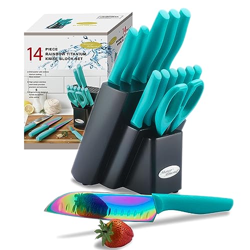 Knife Block Set 14PC Rainbow Kitchen Knives Set