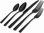 Black Silverware Set, 20-Piece Flatware Set Service for 4, Durable Stainless Steel, Mirror Polished Tableware Eating Cutlery Set, Kitchen Utensils Set with Steak Knives, Dishwasher Safe