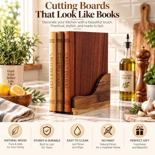 Book Cutting Board Set of 3 with Stand, Decorative Wooden Cutting Boards - view 6