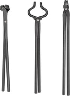 Blacksmith Tongs Set - V-Bit Blade, Flat, and Assembled Tongs for Knife Making, Blacksmithing, and Bladesmithing (3PCS Steel Forge Tongs)