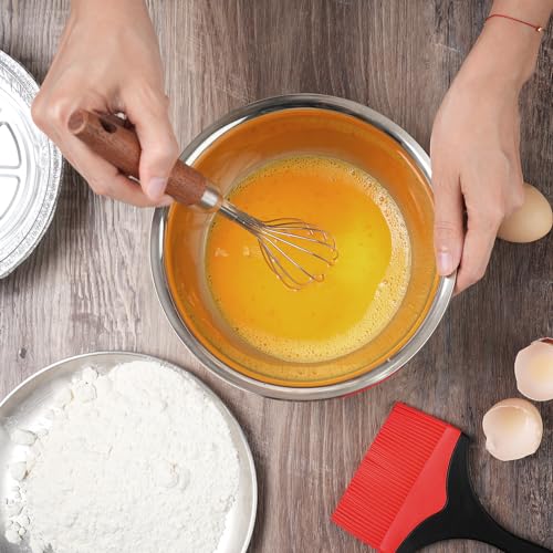 Stainless Steel Wire Cooking Whisk, Multi Function Kitchen Hand Whisk Non Stick Balloon Whisk Egg Beater for Blending Whisking Beating Frothing Stirring Batters,Wooden Handle (11""L x 2.1""W) - view 5