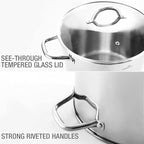 HOMICHEF 16 Quart LARGE Stock Pot with Glass Lid - NICKEL FREE Stainless Steel Healthy Cookware Stockpots with Lids 16 Quart - Mirror Polished Induction Cooking Pot