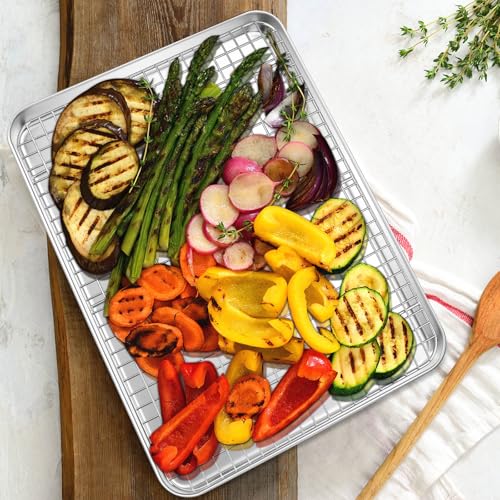 Half Sheet Baking Pan & Wire Rack, 17.5" x 13" Large Stainless Steel Cookie Sheets with Cooling Rack Set, Nonstick & Oven Safe Commercial Baking Tray Pans - 4 Pack - view 4