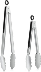 NileHome Tongs for Cooking, Professional Stainless Steel Cooking Tongs – Heat-Resistant for Grilling, BBQ, Serving Salad, Pasta, and Kitchen Use, Dishwasher Safe, Set of 9" 12", Silver