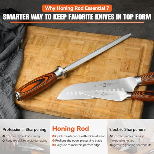 Honing Rod, Sharpening Steel with Larger Diameter for Kitchen Knife Daily Honing Maintenance, High Carbon Steel 8" Knife Sharpener Rod, Ergonomic Handle - view 5