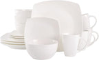 Gibson Soho Lounge Square Porcelain Chip and Scratch Resistant Dinnerware Set, Service for 4 (16pc), White