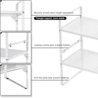 Expandable Counter Shelf, Adjustable Height Spice Rack Metal Mesh Board Shelf Organization for Kitchen Pantry Bathroom Office -White