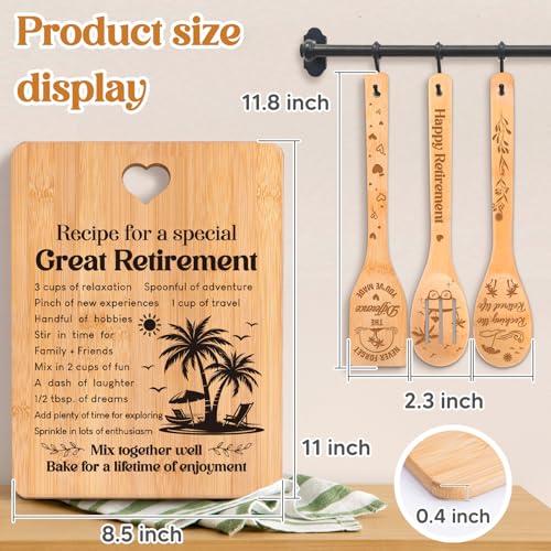 Retirement Gifts for Woman/Men 2026, Happy Retirement Bamboo Cutting Board Set for Colleagues, Coworker, Friend, Teacher, Boss, Parents, Family - Recipe for a Special Great Retirement. - view 2