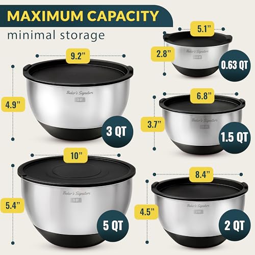 Stainless Steel Mixing Bowls with Lids Set of 5, 3 Graters, Black - view 2