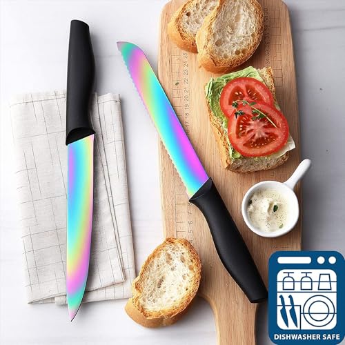 Knife Block Set,14-Piece Rainbow Color Stainless Steel Knife Sets for Kitchen with block, KYA35 Chef Cooking Knives Set with Acrylic Stand - view 3