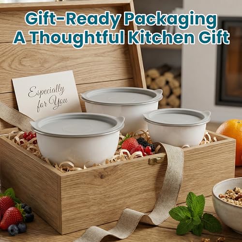 18/8 Stainless Steel Mixing Bowls Set with Lids,1.5,3 & 5 Qt,White - view 6