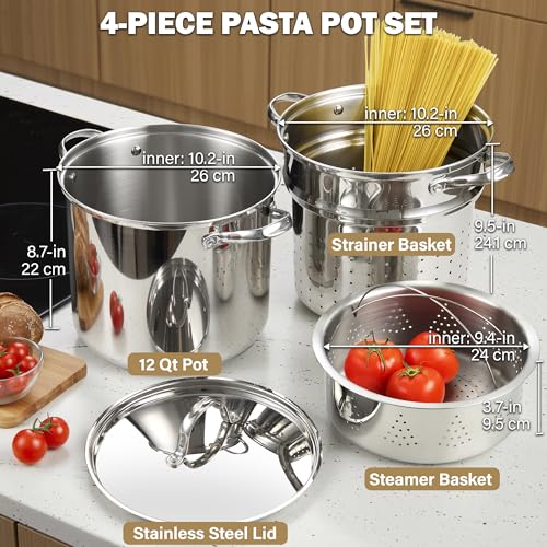 12 Quart Pasta Pot Set 4-Piece 18/10 (304) Stainless Steel - view 2
