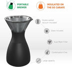 asobu Insulated Pour Over Coffee Maker (32 oz.) Double-Wall Vacuum, Stainless-Steel Filter and Take on the Go Carafe (Silver)