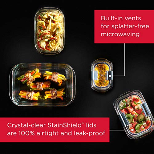 Brilliance Glass Storage Set of 4 Food Containers, Clear & Brilliance Glass Storage 3.2-Cup Food Containers with Lids, 4-Pack (8 Pieces Total), BPA Free and Leak Proof, Medium, Clear - view 3