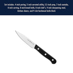 HENCKELS Solution Razor-Sharp 10-pc Knife Set, Chef Knife, Bread Knife, German Engineered Informed by 100+ Years of Mastery, Black/Stainless Steel