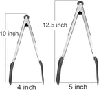 Cooking Tongs 9 inches and 12 inches Stainless Steel Kitchen Silicone Serving Tong Heat Resistant Meat Turner Spatula Tongs with Locking Handle Joint