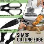 Scissors Heavy Duty - Ultra Sharp Stainless Steel Kitchen Shears With Protective Cover - Multipurpose Food Scissors & Meat Scissors For Poultry, Fish, Herbs, & More (Black) - view 4