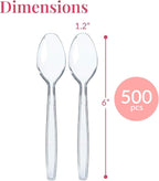 Prestee 500 Clear Plastic Spoons - 6 Inch Disposable Spoon Bulk Pack - Heavy Duty Cutlery for Events - Clear Plastic Spoons 500 Count - Disposable Silverware for Parties and Gatherings