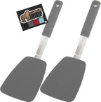 GORILLA GRIP Patented BPA-Free Non-Scratch Spatula, 2 Pack, Heat Resistant Flexible Silicone Head for Nonstick Cooking Pans, Soft Rubber Handle, Kitchen Spatulas for Flipping Eggs, Pancakes, Gray