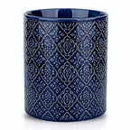 Kitchen Utensil Holder, Large Utensil Holders for Countertop, 6 x 7 Inches Ceramic Utensil Crock, Deep and Stable, Cooking Utensil Holder, Embossed Pattern (BLue)