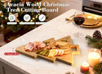 Acacia Wood Christmas Tree Cutting Board 15x12 Inch Charcuterie Board with Handle, Xmas Cheese Appetizer Tray, Wooden Decorative Serving Platter for Holiday Kitchen Party - view 3