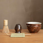 6-pcs Japanese Matcha Whisk Set with Handmade Wabi-Sabi Ceramic Bowl(Chawan),Bamboo Chasen, Whisk Holder, Scoop, Sifter & Tea Towel,Matcha Ceremony Kit,(Silent taupe)