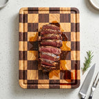 Checkered Cutting Board for Kitchen, 15"x10.4"x1.2" End Grain Cutting Board, Solid Ebony and Rubberwood Butcher Block Cutting Board with Juice Groove, Reversible Wooden Charcuterie Board - view 3