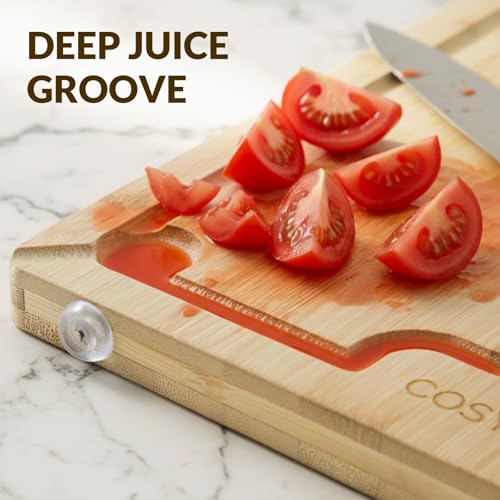 Wooden Chopping Board - Bamboo Chopping Board 42 x 30 x 1.6 cm, Pre-Oiled & Water-Repellent, Knife-Friendly Wooden Board Kitchen for Meat, Vegetables & Bread, Wooden Cutting Board - view 3