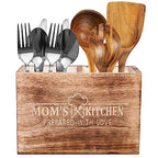 Wooden Utensil Holder For Countertop - Durable Cooking Utensils Holder - large Rustic Countertop Kitchen Décor - Spatula Utensils And Spoons Organizer With Divider
