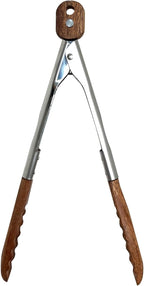 Lee's Clover Wooden Tongs for Cooking with Walnut Wood Tips & Stainless Steel Handle – Food & Kitchen Tongs for Serving, Salad, BBQ, Buffet, Grill (Small)