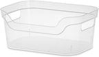 Sterilite 9.5 x 6.5 x 4 Inch Small Open Scoop Front Clear Storage Bin with Comfortable Carry Through Handles for Household Organization (48 Pack)