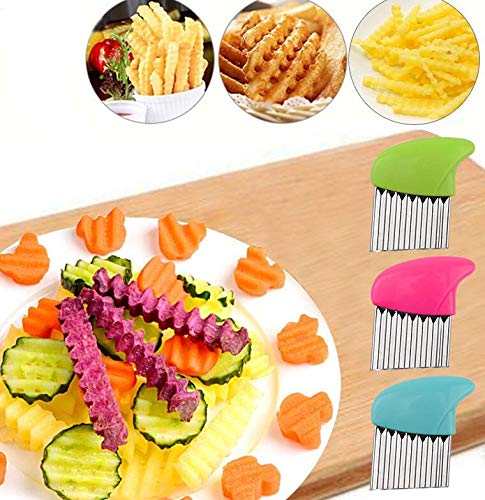 Crinkle Cut Knife set, 1 Fork Slicing Helper 3 Stainless Steel Crinkle Cutter, Fruit And Vegetable Wavy Chopper Knife, Potato Cutter Onion Cutter Fren - view 2