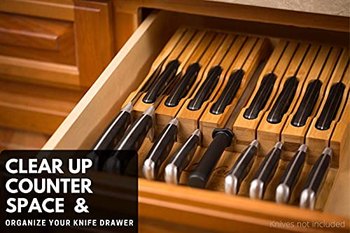 In-Drawer Bamboo Knife Block Holds 16 Knives (Not Included) Without Pointing Up PLUS a Slot for your Knife Sharpener! Knife Organizer Made from Quality Moso Bamboo - view 6