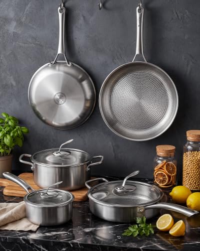 Titanium Cookware Set, 8-Piece Pots and Pans Set, Non-Stick Hammered Pro Titanium Pan with Lid, PFAS/PFOA/PTFE-Free, Dishwasher & Oven Safe, Compatible with Gas Stoves and Induction Cooktops - view 2