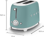 SMEG 2 Slice Toaster with 6 Presets and Defrost Function and Removable Crumb Tray (Jade)