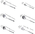 316 Stainless Steel Cooking Tool Set: saute pan spatula ladle, skimmer slotted, pasta, serving spoon, slotted spatula seasoner, dishwasher safe.