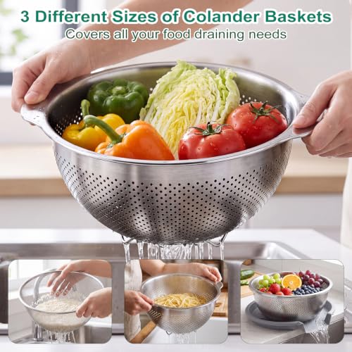Stainless Steel Colander Set with Self-Draining Base for Edge of Sink - view 2