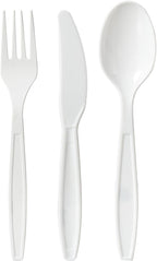 White Plastic Forks Spoons Knives Heavyweight Utensils Disposable Silverware Heavy Duty Cutlery Set [300 Combo Box]