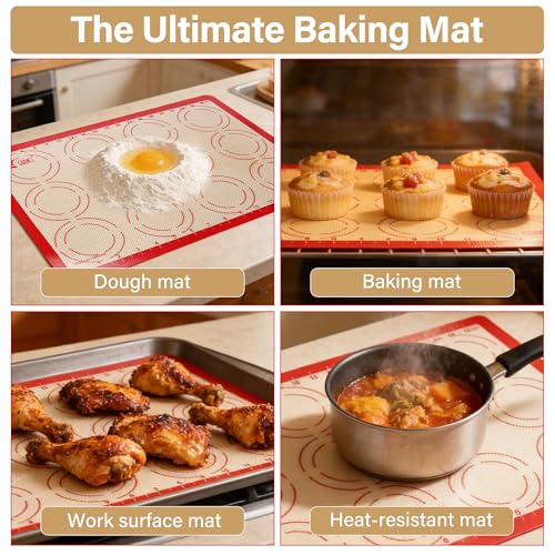 2 Pack Silicone Baking Mats, 11.6" x 16.5" Each, 0.7mm Thick, Food Grade Non-Stick Reusable Baking Mats & Baking Sheet Liners for Cookies, Macarons, Bread, Pizza & Pastry - view 6