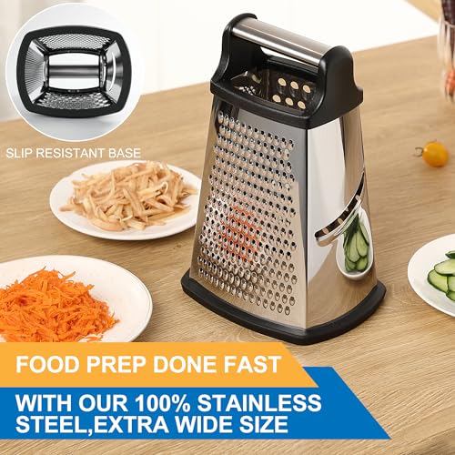 Professional Cheese Grater - Stainless Steel, XL Size, 4 Sides - Perfect Box Grater for Parmesan Cheese, Vegetables, Ginger - Dishwasher Safe - Black - view 5