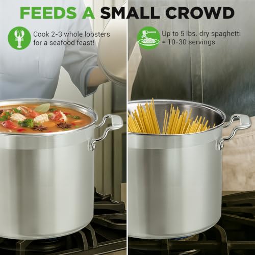 16-Quart Stainless Steel Stockpot - 18/8 Food Grade Heavy Duty Large Stock Pot for Stew, Simmering, Soup, Includes Lid, Dishwasher Safe, Works w/Induction, Ceramic & Halogen Cooktops - view 4