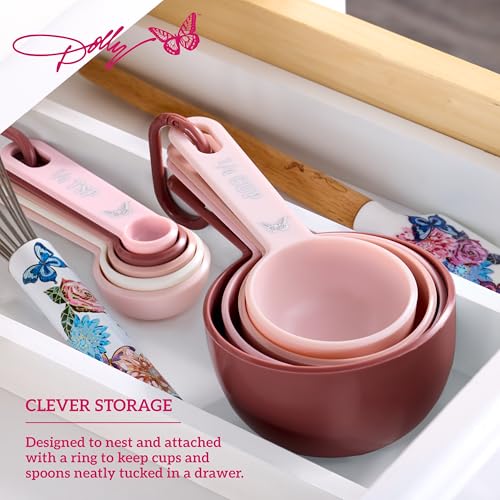 Measuring Cups and Spoons Set, Pink with Butterfly Accents, Easy-Read Markings, Nesting Design with Ring, 1/4 tsp to 1 Cup, Baking and Cooking Essential, 9 Piece - view 5