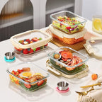 Glass Food Storage Containers with Glass Lids, Stainless Steel Salad Dressing Containers, Microwave-safe LeakProof Food Containers Set, 5-pack 35 oz（White） - view 6