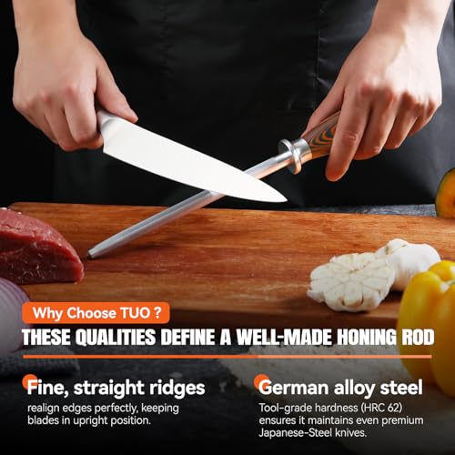 Honing Rod, Sharpening Steel with Larger Diameter for Kitchen Knife Daily Honing Maintenance, High Carbon Steel 8" Knife Sharpener Rod, Ergonomic Handle - view 6