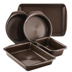Nonstick Bakeware Set with Nonstick Cookie Sheet, Bread Pan, Bakings Pan and Cake Pans - 5 Piece, Chocolate Brown