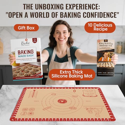 Silicone Baking Mat with 10 Recipes, Extra Thick Silicone Mats for Baking, Non Stick Pastry Mat for Rolling Dough, Silicone Macaron Baking Mat for Cookie,Bread,Pizza,Fondant Mat, Oven&Dishwasher Safe - view 2