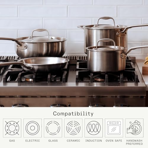 Cookware - 10 Piece Stainless Steel Pot and Pan Set - 5 Ply Clad - Includes Stainless Steel Frying Pans, Saucepans, Saucier and Stock Pot W/Lid - Professional Cookware - Crafted in Italy - view 4