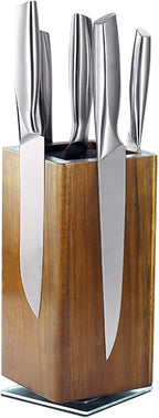 Magnetic Knife Block - Acacia Wood Rotating Design with Strong Magnet Holds 6-8 Knives | Kitchen Knife Storage Organizer | Vioshelmi